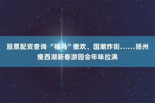 股票配资查询 “福马”撒欢、国潮炸街……扬州瘦西湖新春游园会年味拉满