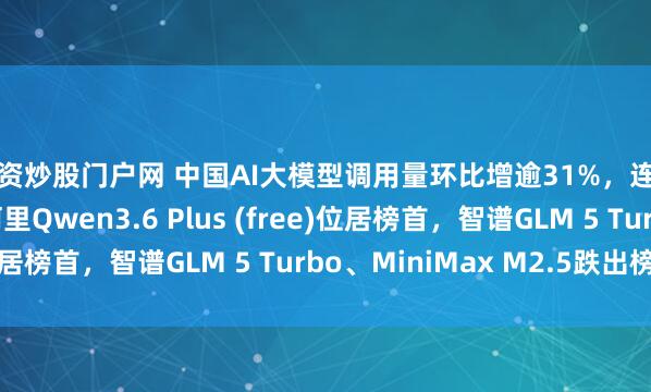 配资炒股门户网 中国AI大模型调用量环比增逾31%，连续五周超越美国！阿里Qwen3.6 Plus (free)位居榜首，智谱GLM 5 Turbo、MiniMax M2.5跌出榜单