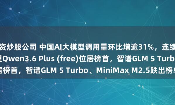 配资炒股公司 中国AI大模型调用量环比增逾31%，连续五周超越美国！阿里Qwen3.6 Plus (free)位居榜首，智谱GLM 5 Turbo、MiniMax M2.5跌出榜单